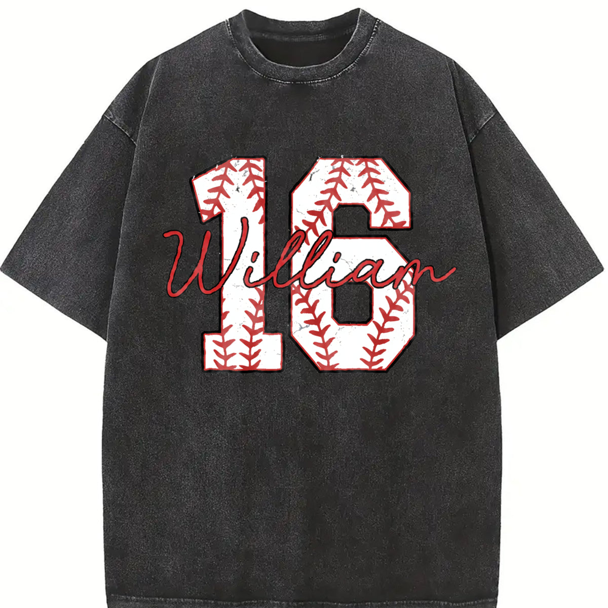 Custom Baseball Number Vintage Washed T-Shirt in Black