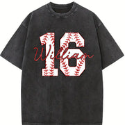 Custom Baseball Number Vintage Washed T-Shirt in Black