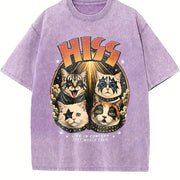 HISS Cat Band Retro Rock Concert Vintage Washed T-Shirt in Purple