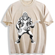 Retro Bigfoot Playing Guitar 90s Vintage Washed T-Shirt in Beige