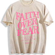 2026 1pc Faith Over Fear Bible Vintage Washed T-Shirt in Beige