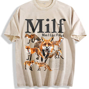 Man I Love Foxes Animal Meme Vintage Washed T-Shirt in Beige