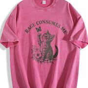 Rage Consumes Me Cat Vintage Washed T-Shirt in Red