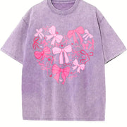 Coquette Valentine Heart Vintage Washed T-Shirt in Purple