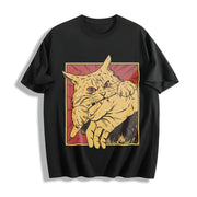 Cat Bite Anime Kitty Cotton T-Shirt in Black