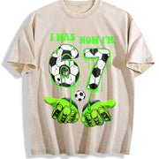I Was 6 Now I'm 7 Soccer Vintage Washed T-Shirt in Beige