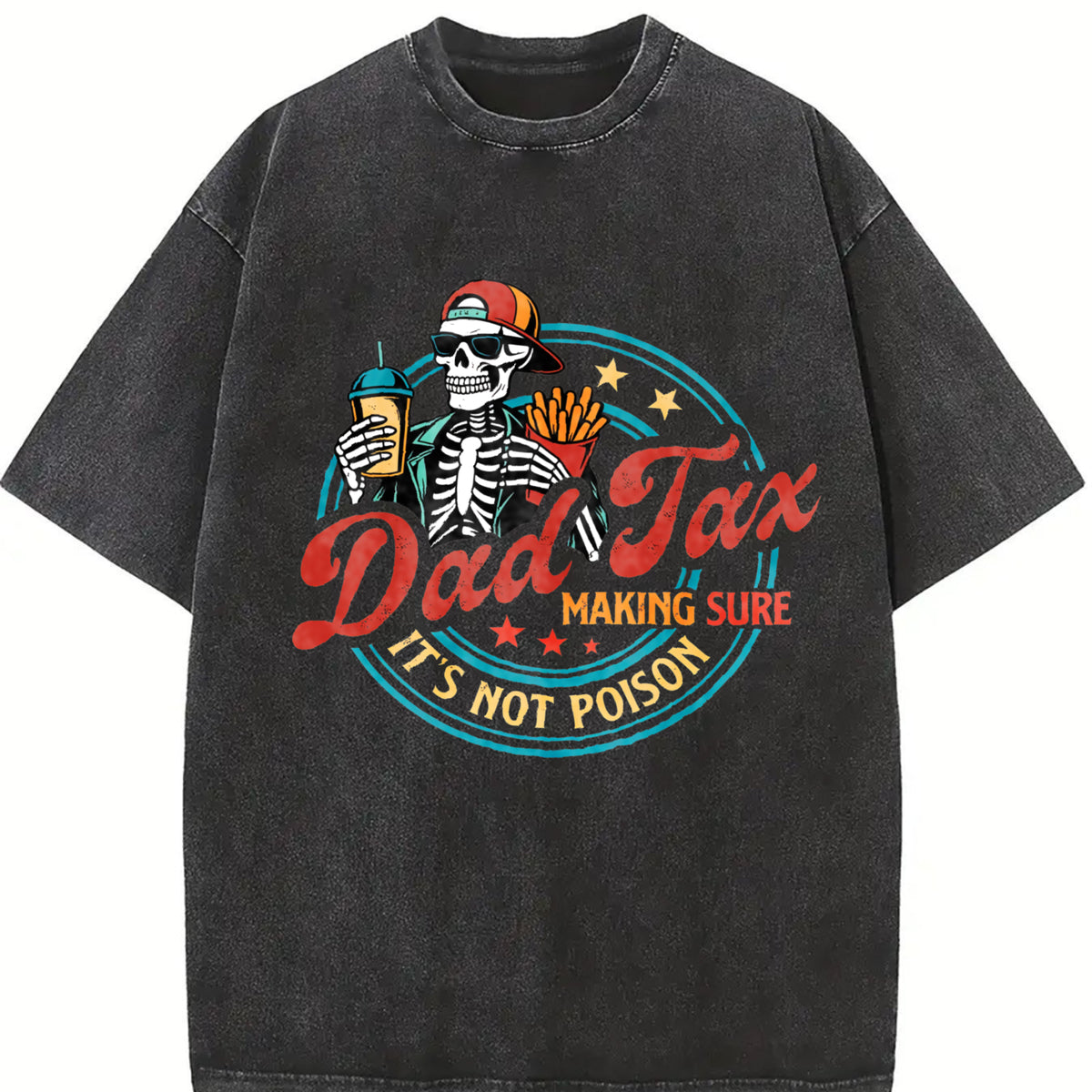 Father's Day Skull Fries Vintage Washed T-Shirt in Black
