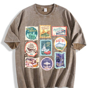 Theme Park Stamps Wildest Ride Happy Ever After Land Retro Vintage Washed T-Shirt in Brown