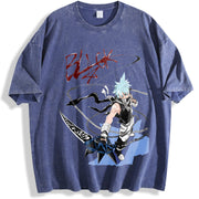 Soul Eater - Black Star Anime Double-sided Japanese Manga vintage washed oversized T-shirt in Blue