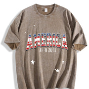 America Veterans Day Vintage Washed T-Shirt in Brown