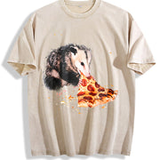 Opossum Eating Pizza Vintage Washed T-Shirt in Beige