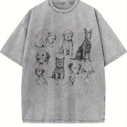 Dogs 90s Tattoo Retro ® Y2k Dog Vintage Washed T-Shirt in Gray