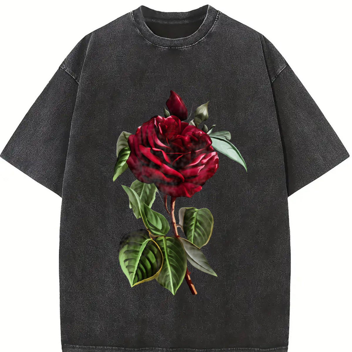 Red Rose Vintage Washed T-Shirt in Black