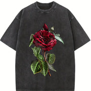 Red Rose Vintage Washed T-Shirt in Black