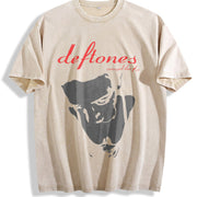 Deftones – Retro Rock Style vintage washed oversized T-shirt in Beige