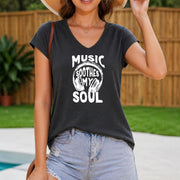 V-neck Music Festival Letter Tank - Sleeveless Spring Women's Color Cotton Tank Top in Gray
