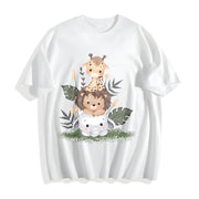 Giraffe Lion Cotton T-Shirt in White
