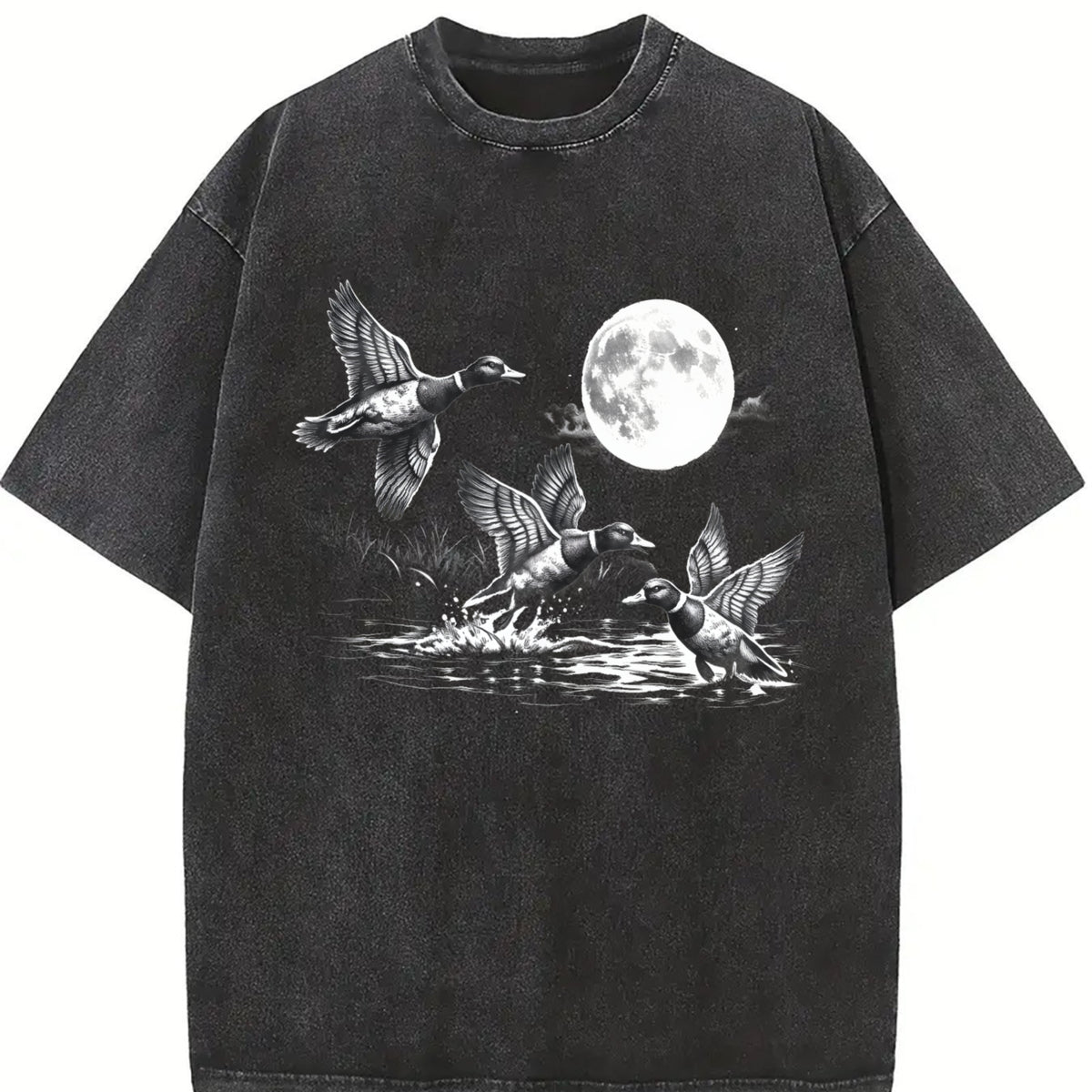 Duck 90s Retro Ducks Nature Moon ® Vintage Washed T-Shirt in Black