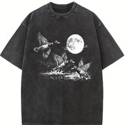 Duck 90s Retro Ducks Nature Moon ® Vintage Washed T-Shirt in Black