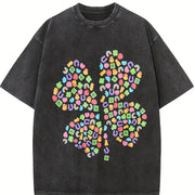 Lucky Charms Four-Leaf Clover vintage washed oversized T-shirt in Black