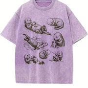 Sea Otter 90s Tattoo Vintage Washed T-Shirt in Purple