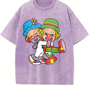 Clown Fashionable Vintage Washed T-Shirt in Purple