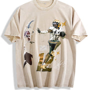 Travis Hunter Bih You Thought Custom Football vintage washed oversized T-shirt in Beige