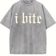 I Bite Vintage Washed T-Shirt in Gray