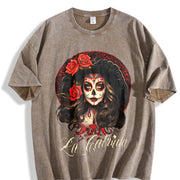 La Catrina Dress Stylish Day of the Dead Costume La vintage washed oversized T-shirt in Brown