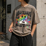 Autism Acceptance Mom Autism Vintage Washed T-Shirt in Brown