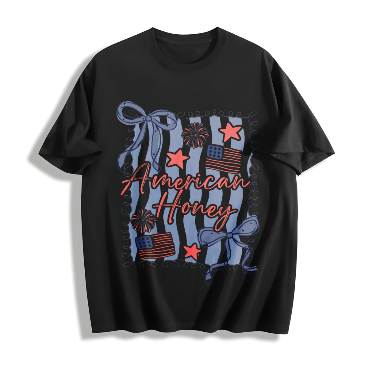 American Honey Coquette 4th of July Cotton T-Shirt in Black