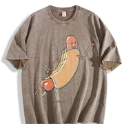 Hotdog: Cute Hotdog Vintage Washed T-Shirt in Brown