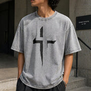 Patterned Cross Vintage Washed T-Shirt in Gray