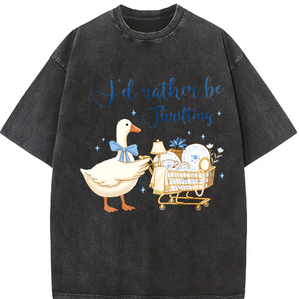 I'd Rather Be Thrifting Retro Cart vintage washed oversized T-shirt in Black