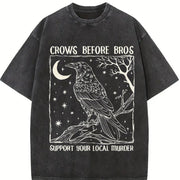 Crows Before Bros Support Your Local Murder Vintage Washed T-Shirt in Black