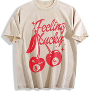 Feeling Lucky You Cherry 8 Ball Vintage Washed T-Shirt in Beige