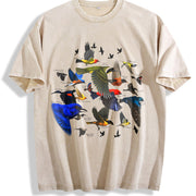 Bird Migration Retro Nature Wildlife Vintage Washed T-Shirt in Beige