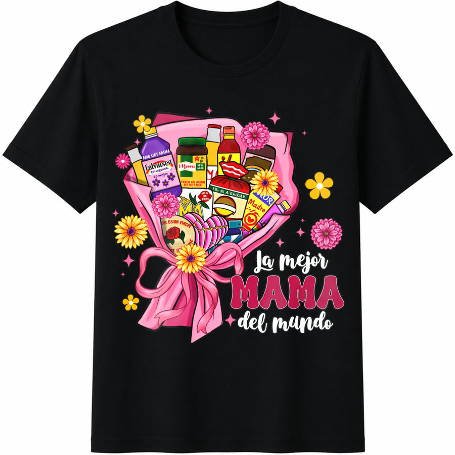 La Mejor Mama Del Mundo Cotton T-Shirt in Black