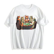 The Poker Cat Cotton T-Shirt in White