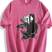 Jesus Cross Long Sleeve Double Sides For Him For Her vintage washed oversized T-shirt in Red
