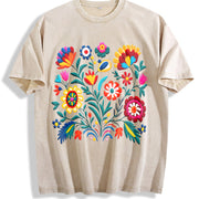 Mexican Bohemian Vintage Washed T-Shirt in Beige
