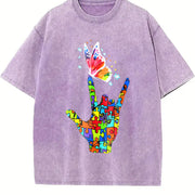 Autism Hand and Butterfly Vintage Washed T-Shirt in Purple