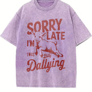 Retro Sorry I'm Late I Was Dilly Dallying 90s Vintage Washed T-Shirt in Purple