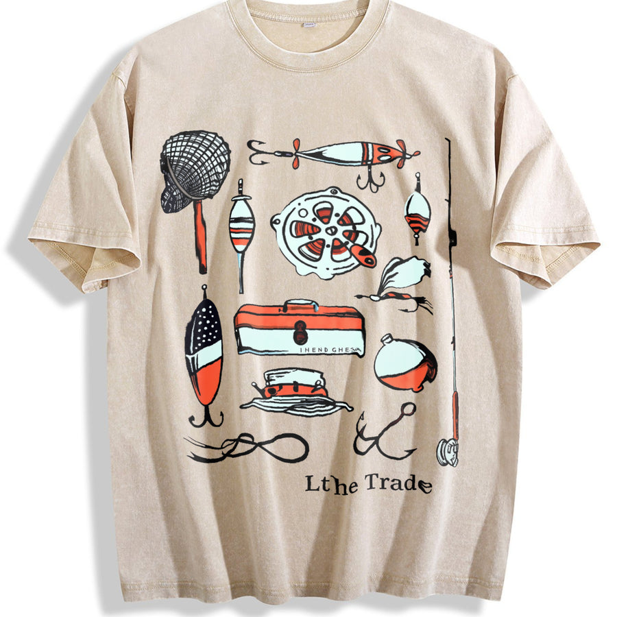Fishing Lures Trade Vintage Washed T-Shirt in Beige