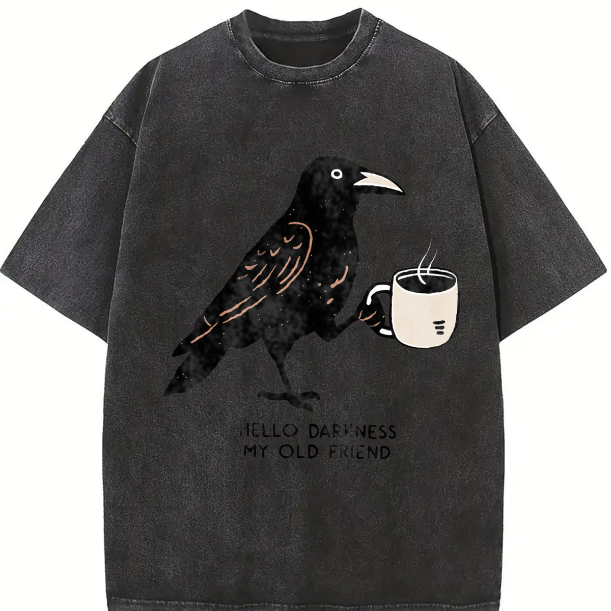 Hello Darkness My Old Friend Black Bird Coffee vintage washed oversized T-shirt in Black