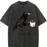 Hello Darkness My Old Friend Black Bird Coffee vintage washed oversized T-shirt in Black