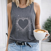 Heart Sparkle Crew-neck Sleeveless Vest Outdoor Women's Color Cotton Tank Top in Gray
