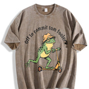 Off to Commit Tomfoolery Frog Vintage Washed T-Shirt in Brown