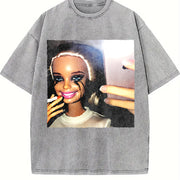 Glam Doll Selfie Vintage Washed T-Shirt in Gray
