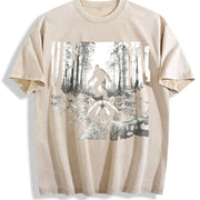 Raccoon Selfie with Sasquatch Bigfoot vintage washed oversized T-shirt in Beige